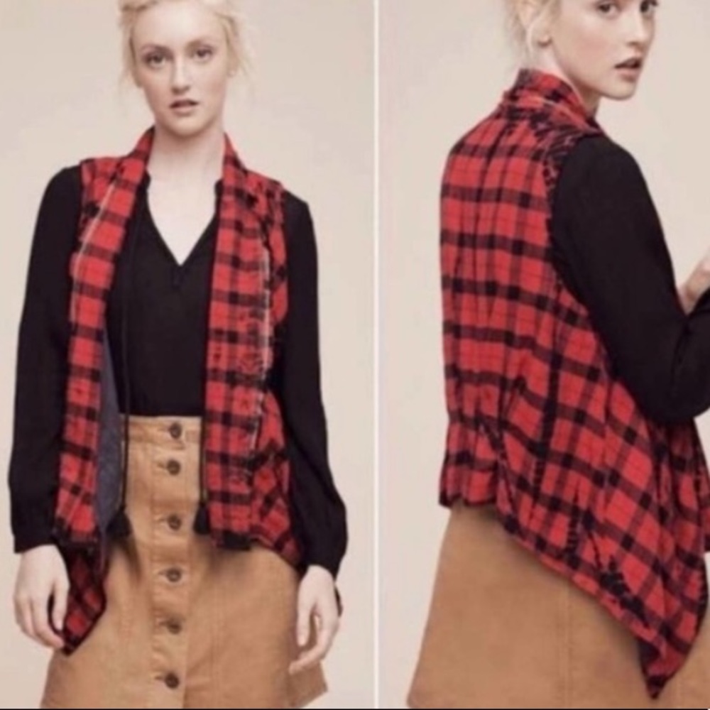 Anthropologie- Elevenses XS Plaid Rocker Vest !